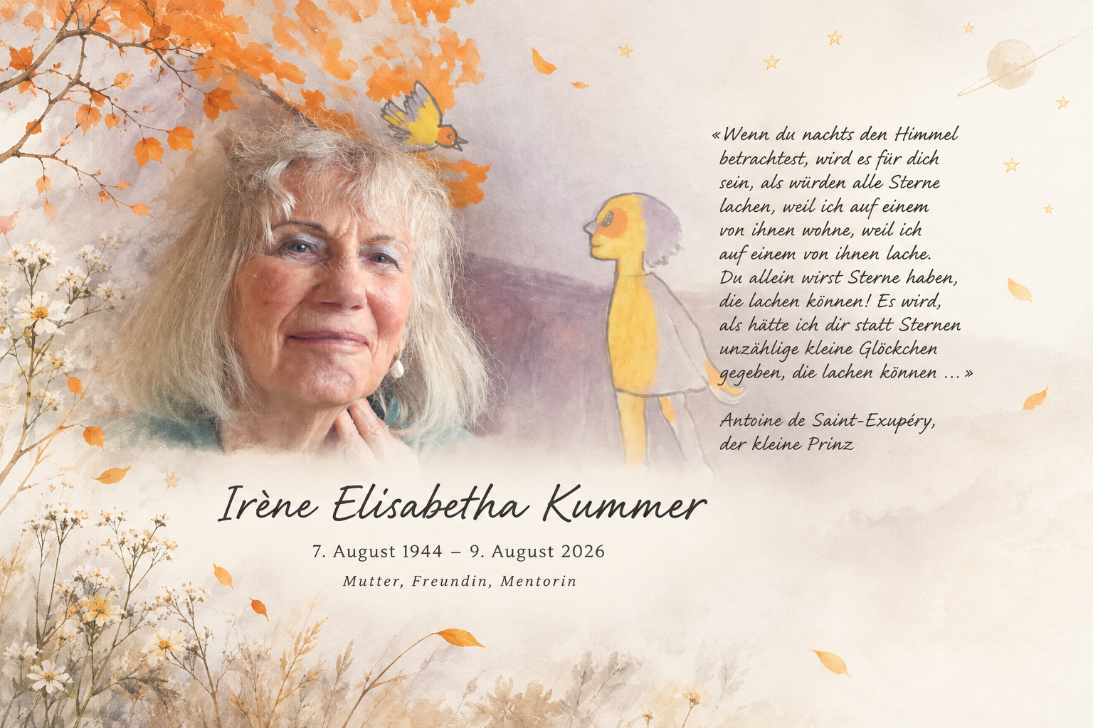 In liebevoller Erinnerung an IrÃ¨ne Elisabetha Kummer